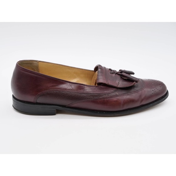 Johnston Murphy Tassel Loafer Mens 11 Burgundy Leather Kilt Brogue Dress Shoes - Picture 4 of 12
